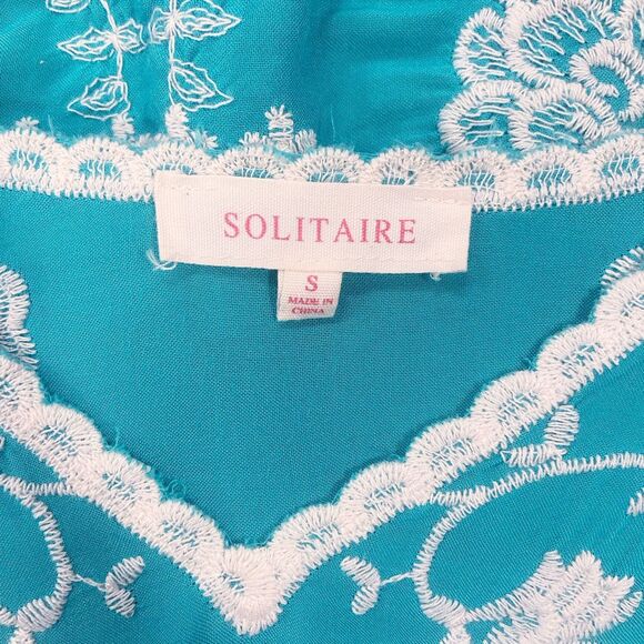 Solitaire Floral Embroidered Festival Boho Chic Turquoise Top Women’s Small - Picture 3 of 11
